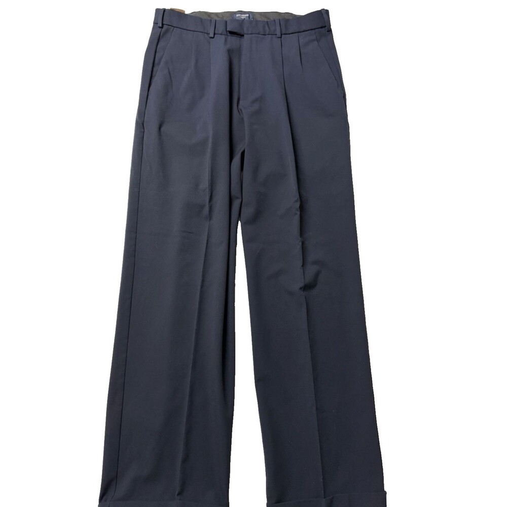 Dockers Men Pleated Pants w/Cuffs Size 32X32 Navy Blue Stain Defender
